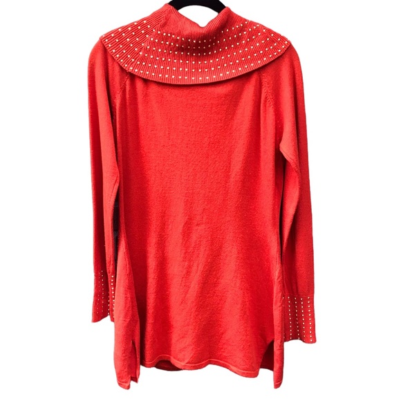 Questions Medium Sweater Studded Orange Pumpkin Gold Cowl Neck Tunic Knit - Picture 5 of 7
